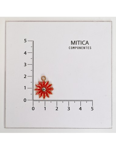 Flor con Strass Esmaltado Rojo/Dorado...